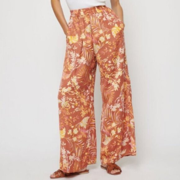Dynamite SET Heidi Flowy Wide Leg Pants Maeve Tie Front Top Satin Floral Small - Picture 8 of 9